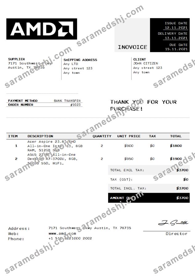 USA AMD invoice